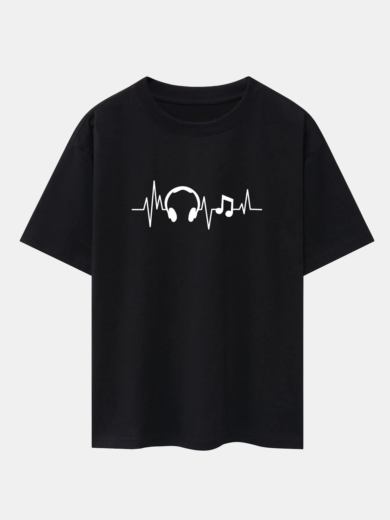 Heartbeat Music Print Drop Shoulder Oversize T-Shirt sold by Hoooyi