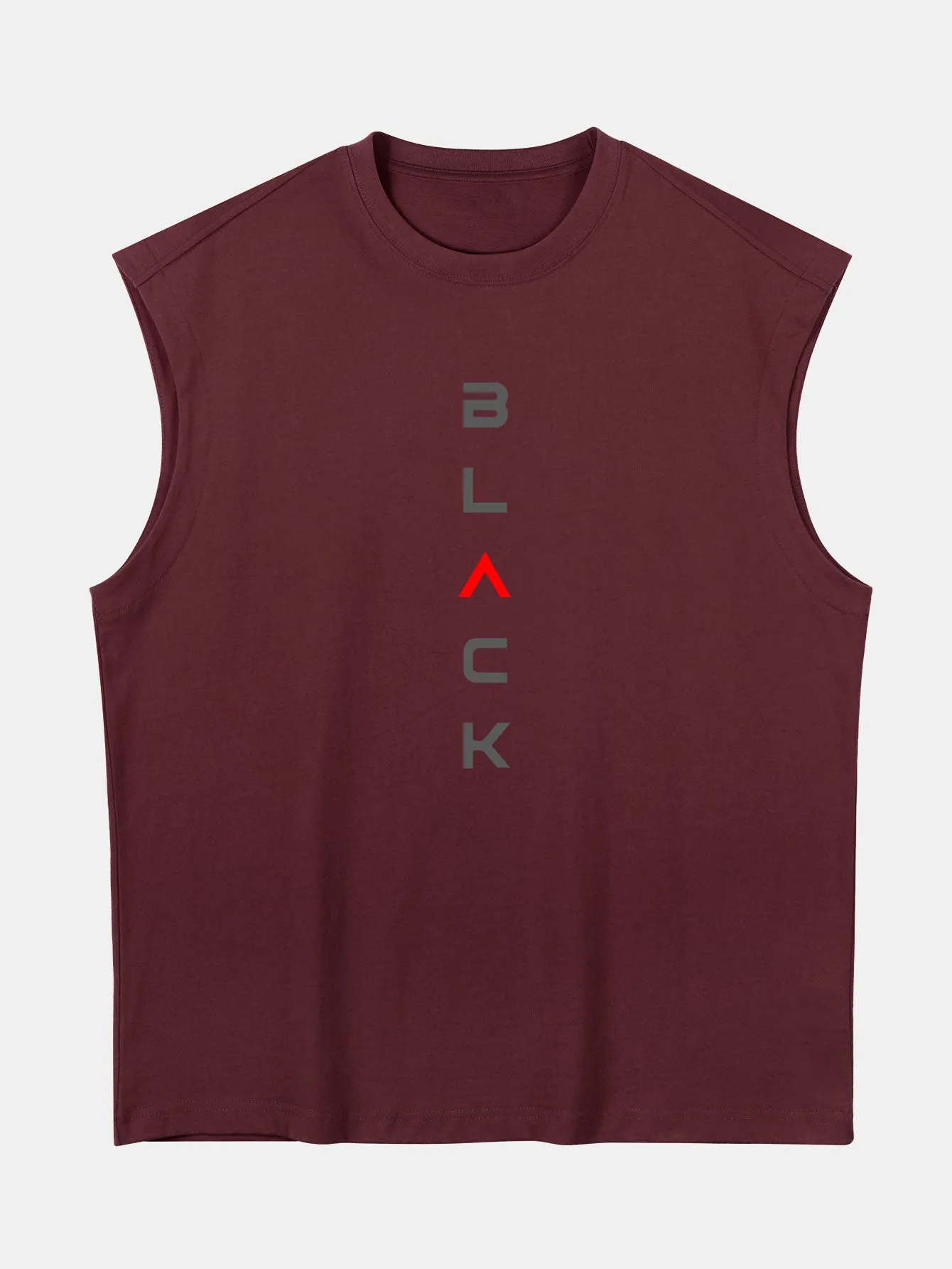 Relax Fit Black Print Cotton Drop Shoulder Sleeveless T-Shirt sold by Hoooyi product image thumbnail 3