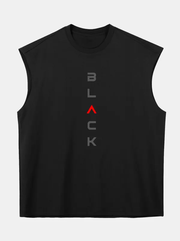 Relax Fit Black Print Cotton Drop Shoulder Sleeveless T-Shirt made by Hoooyi