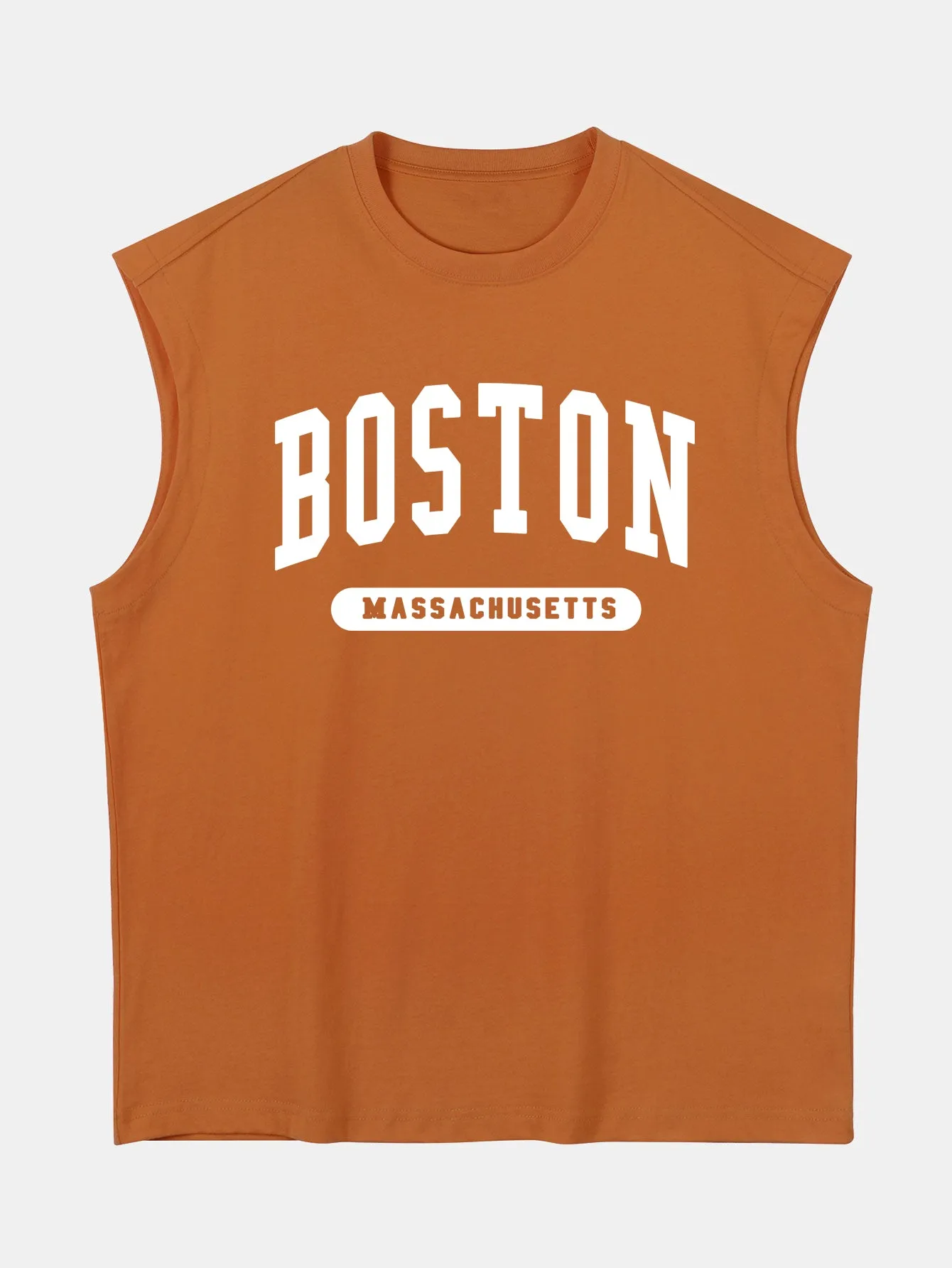 Relax Fit Boston Slogan Jacket Print Cotton Drop Shoulder Sleeveless T-Shirt sold by Hoooyi product image thumbnail 5