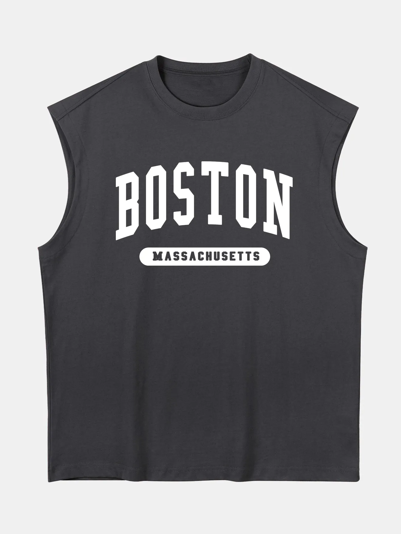 Relax Fit Boston Slogan Jacket Print Cotton Drop Shoulder Sleeveless T-Shirt sold by Hoooyi product image thumbnail 4