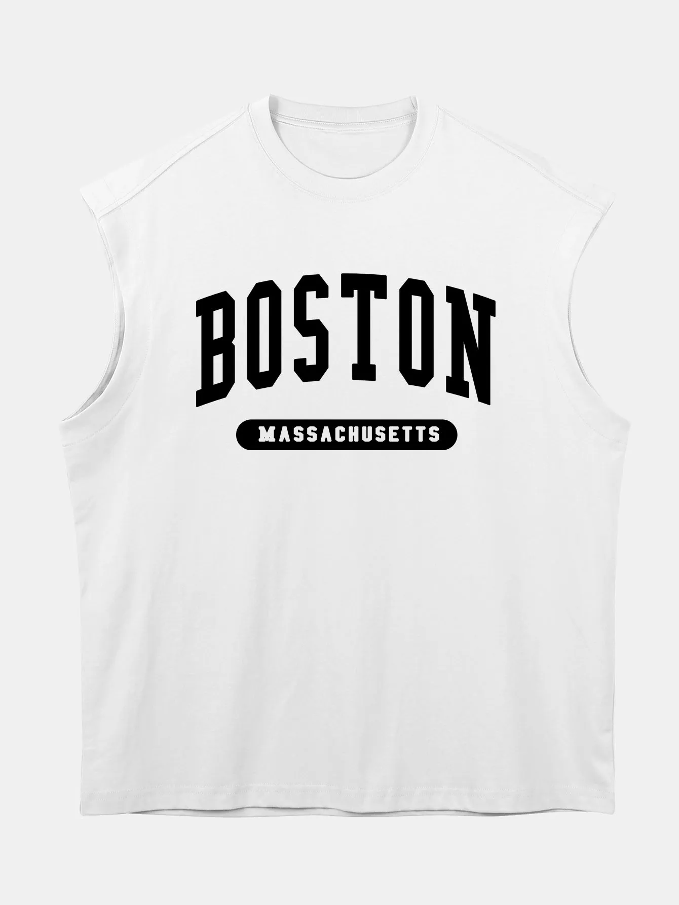 Relax Fit Boston Slogan Jacket Print Cotton Drop Shoulder Sleeveless T-Shirt sold by Hoooyi product image thumbnail 3