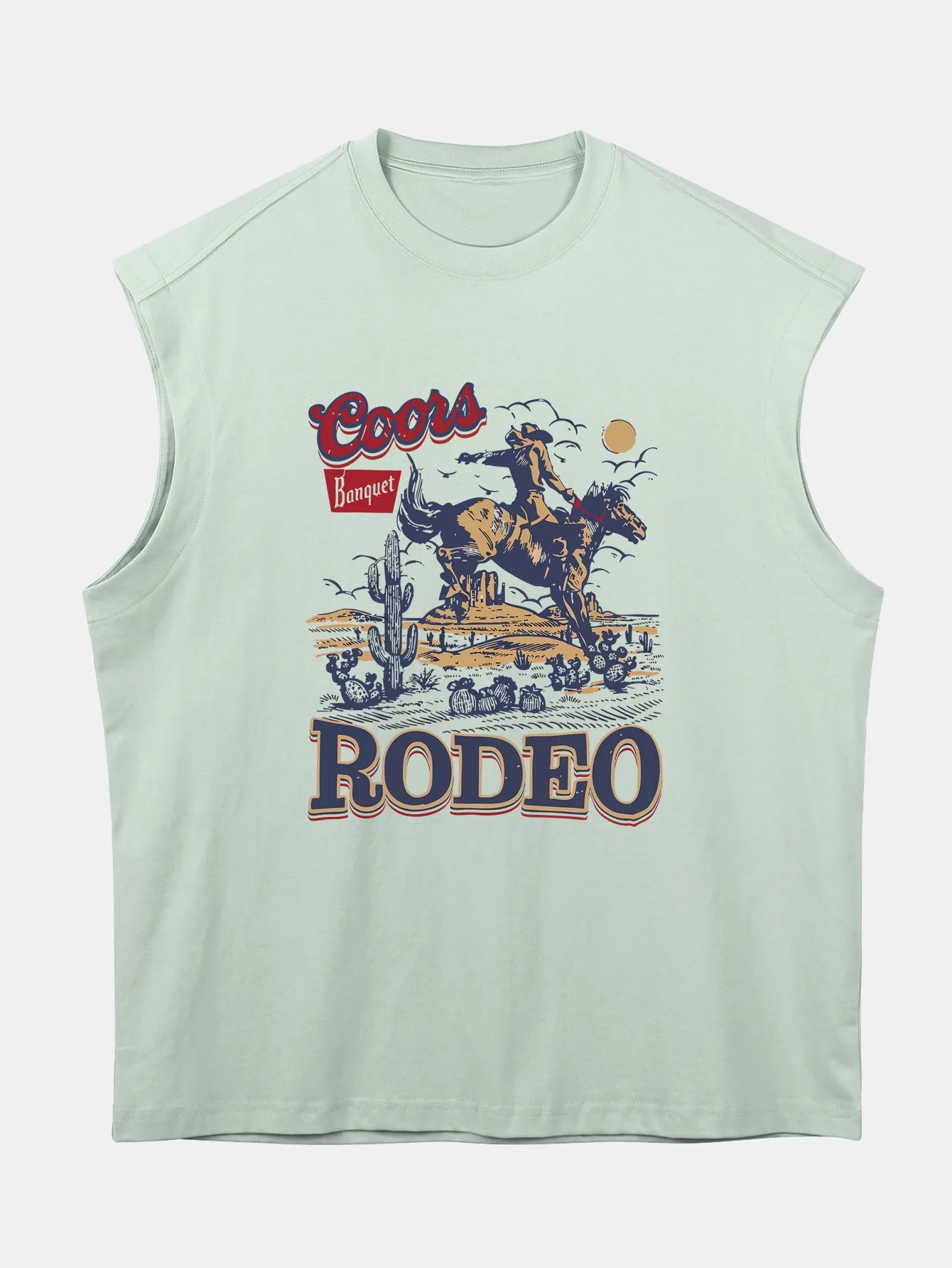 Relax Fit Western Cowboy Print Cotton Drop Shoulder Sleeveless T-Shirt sold by Hoooyi product image thumbnail 3