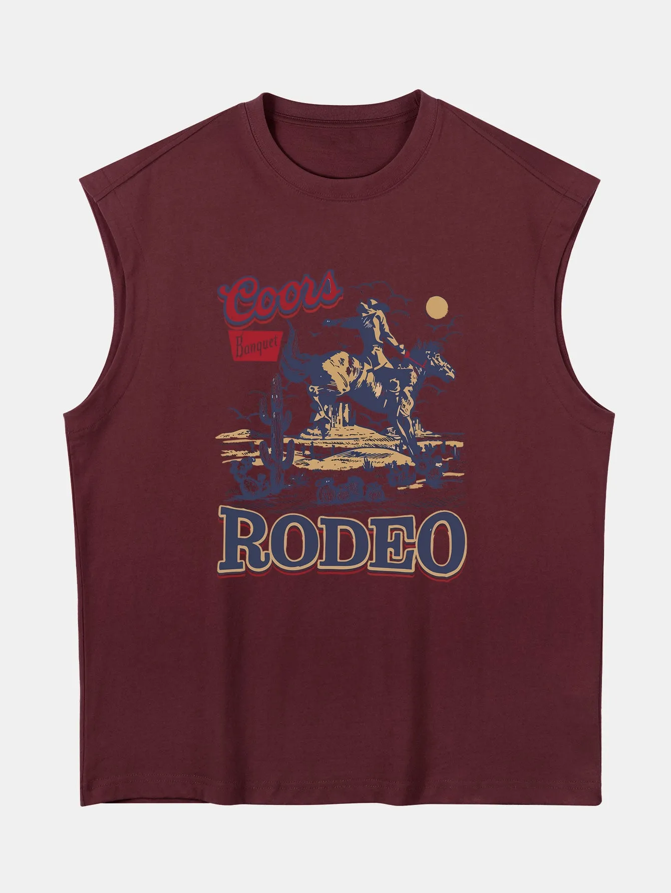 Relax Fit Western Cowboy Print Cotton Drop Shoulder Sleeveless T-Shirt sold by Hoooyi product image thumbnail 4