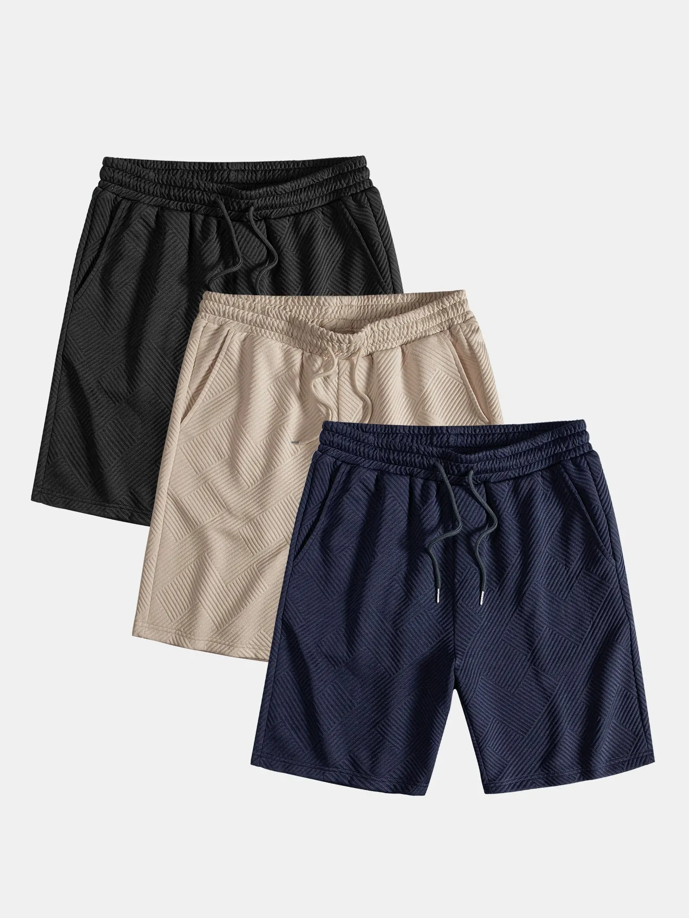 3 Pieces Striped Jacquard Drawstring Shorts sold by Hoooyi