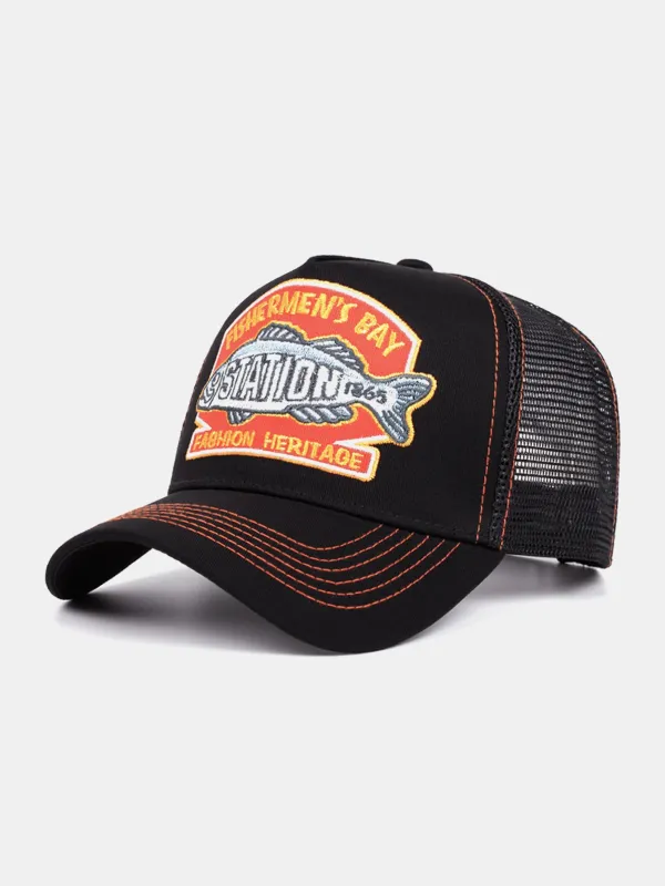Vintage Fishing Embroidery Mesh Baseball Cap sold by Hoooyi