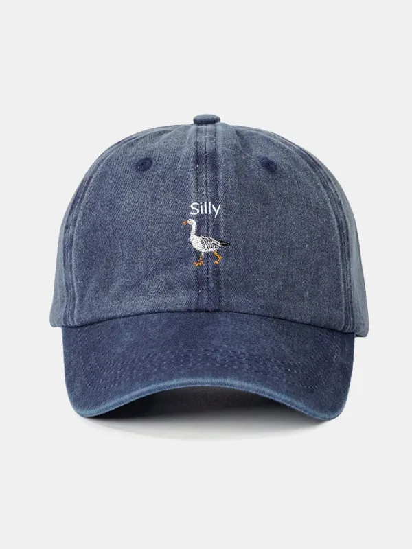 Silly Goose Embroidered Pattern Washed Baseball Cap sold by Hoooyi