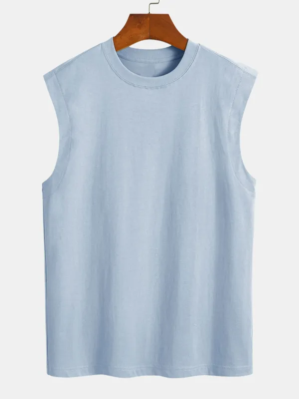 Relax Fit Cotton Drop Shoulder Sleeveless T-Shirt sold by Hoooyi