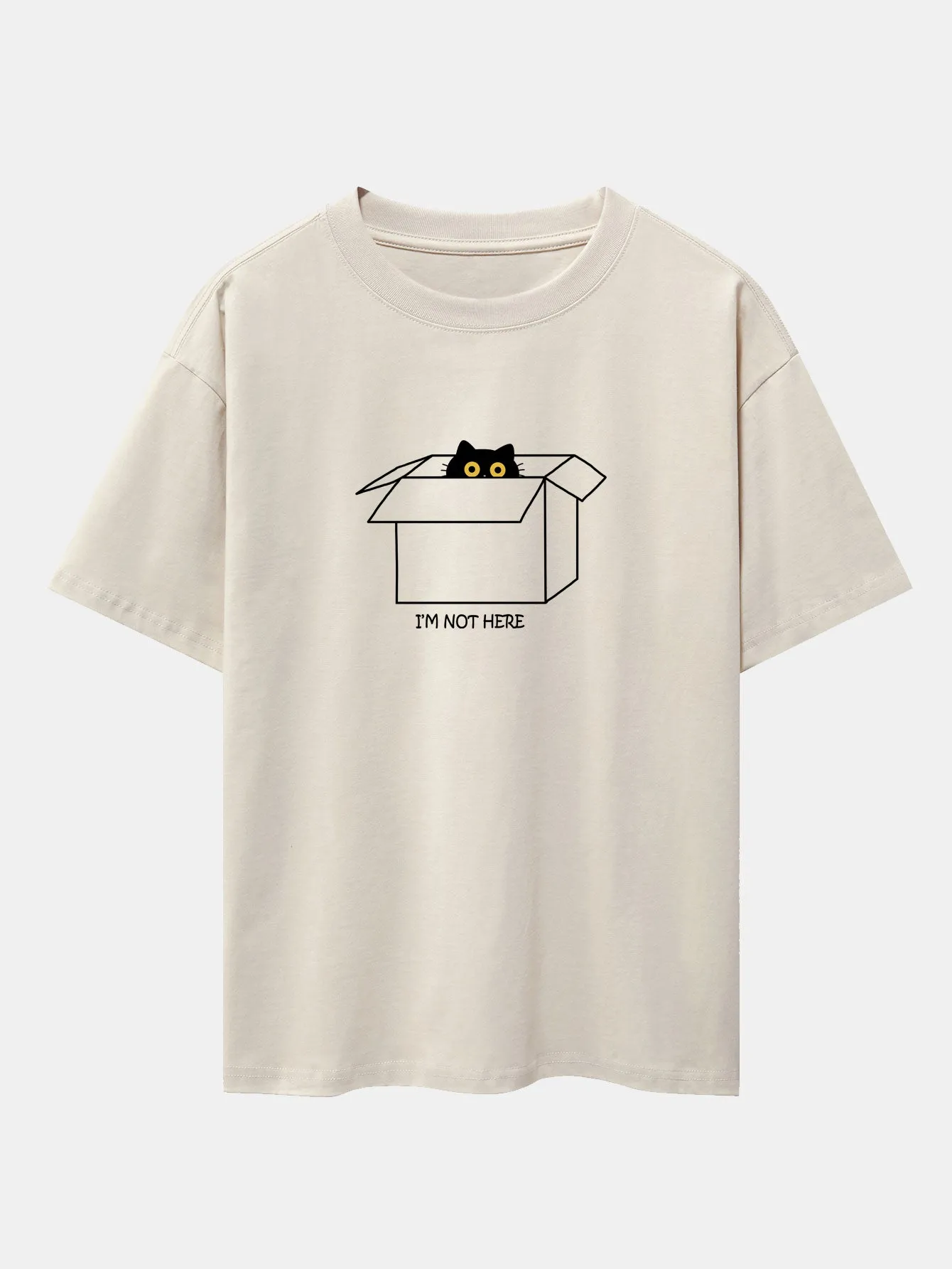 Black Cat Peeking Through Cardboard Print Drop Shoulder Oversize T-Shirt sold by Hoooyi