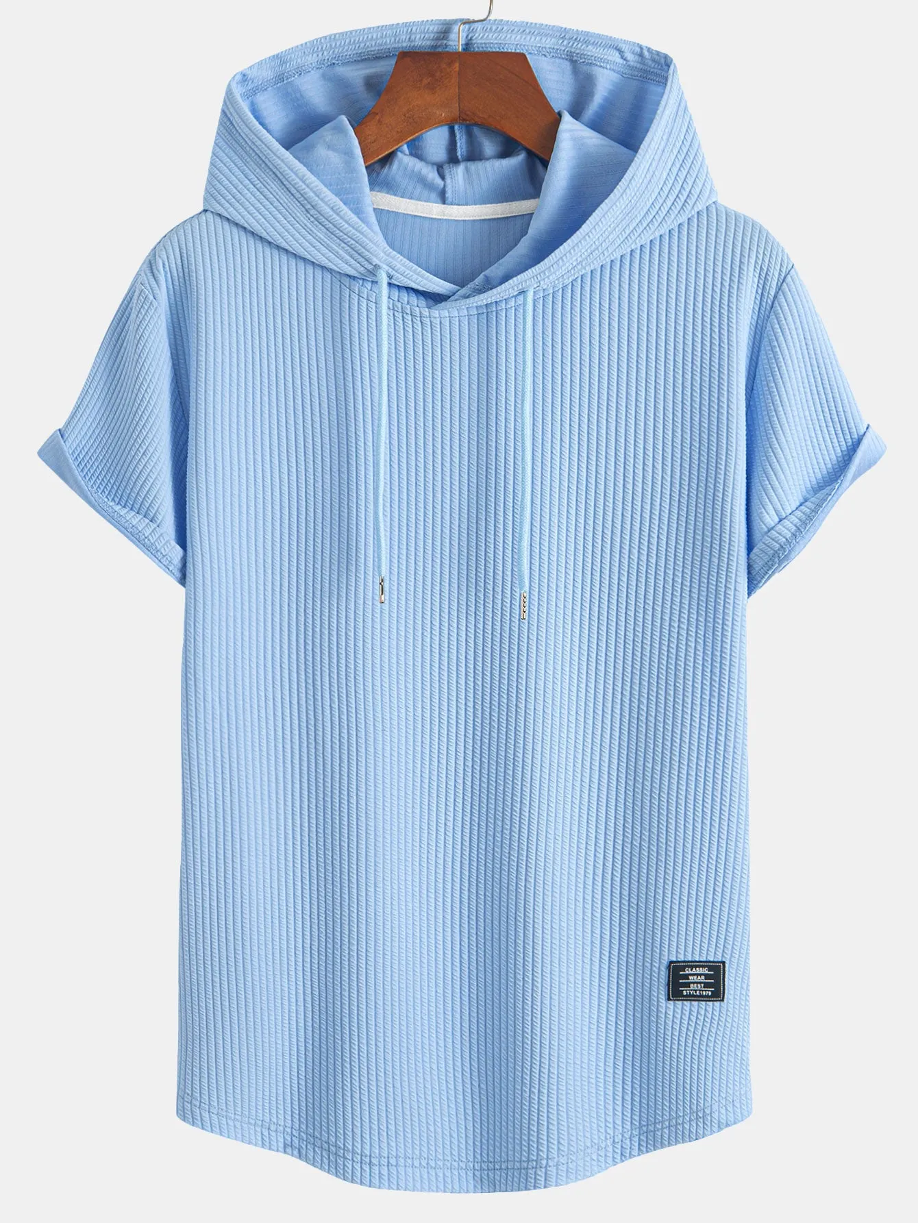 Ribbed Hooded Arc Hem T-Shirt & Straight Leg Ribbed Pants sold by Hoooyi product image thumbnail 5