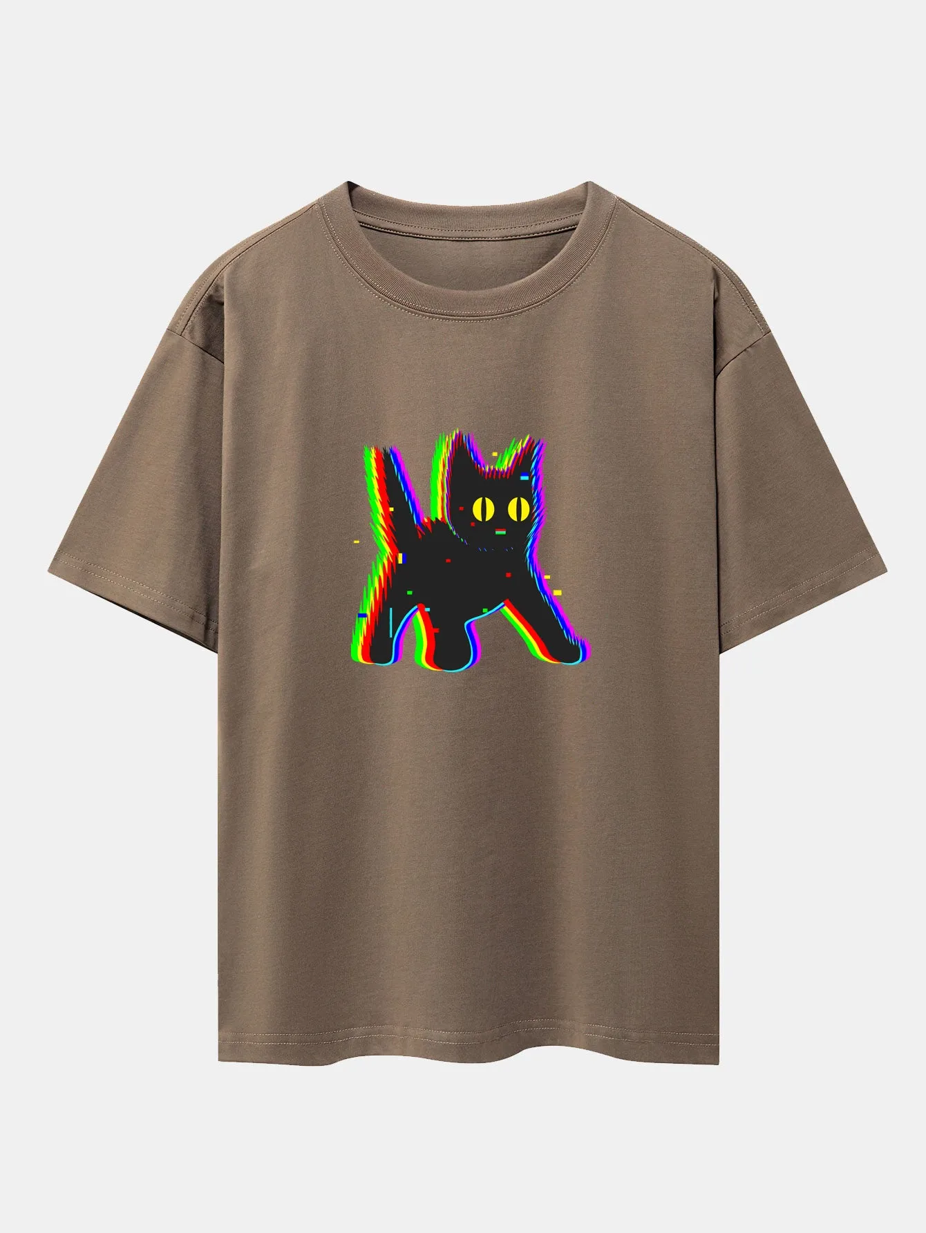 Glitch Black Cat Print Drop Shoulder Oversize T-Shirt sold by Hoooyi product image thumbnail 5