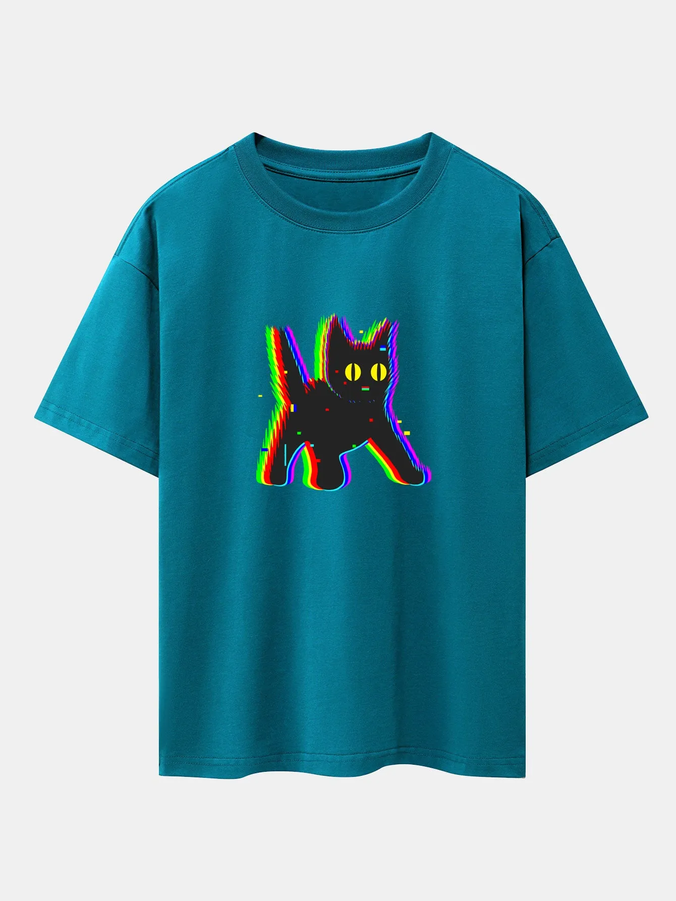 Glitch Black Cat Print Drop Shoulder Oversize T-Shirt sold by Hoooyi product image thumbnail 4