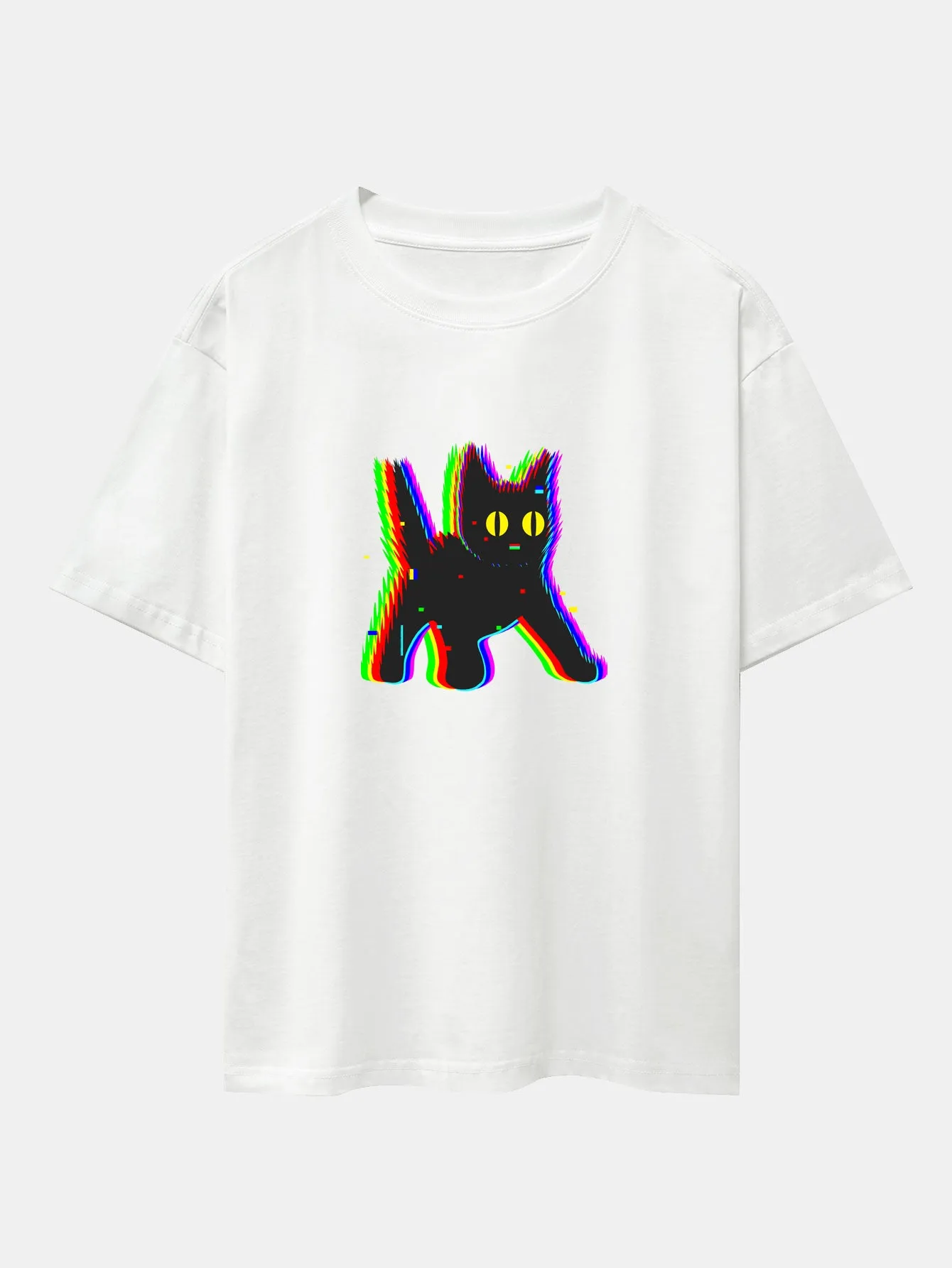 Glitch Black Cat Print Drop Shoulder Oversize T-Shirt sold by Hoooyi product image thumbnail 3