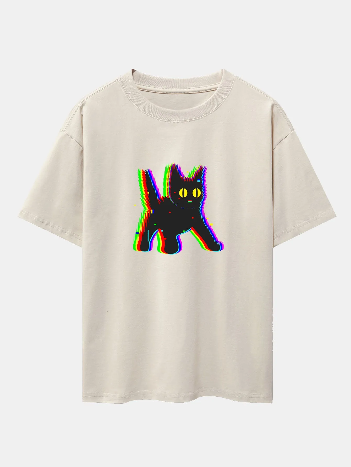 Glitch Black Cat Print Drop Shoulder Oversize T-Shirt sold by Hoooyi product image thumbnail 2