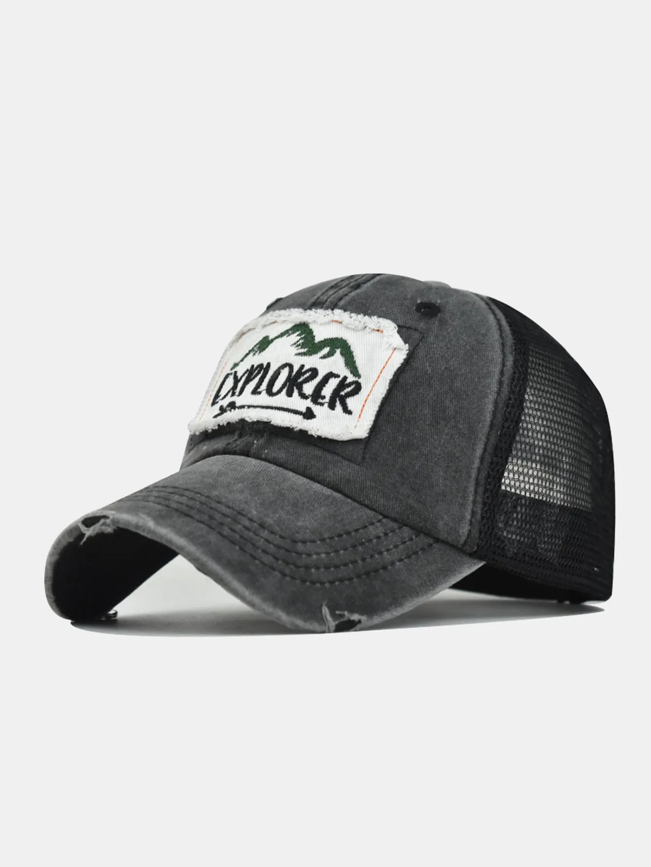 Mountain Patch Embroidery Distressed Baseball Cap sold by Hoooyi