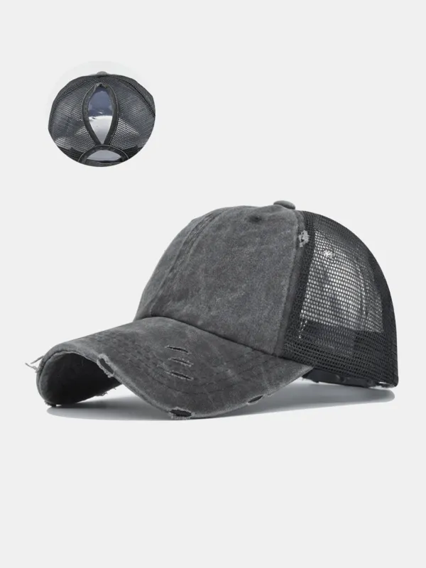 Vintage Distressed Mesh Ponytail Baseball Cap sold by Hoooyi