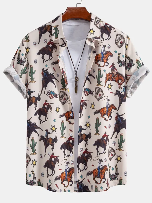 Cowboy Print Button Up Shirt made by Hoooyi