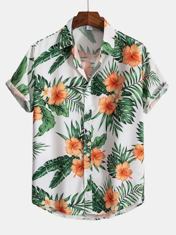 Tropical Print Button Up Shirt sold by Hoooyi
