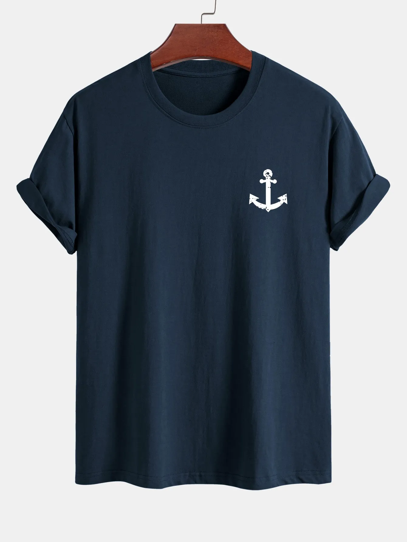 Regular Fit Anchor Print Cotton T-Shirt sold by Hoooyi