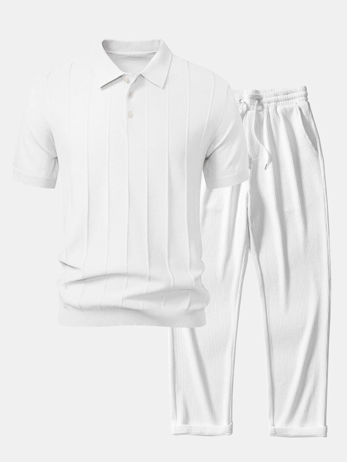 Stripe Jacquard Knit Polo Shirt & Straight Leg Ribbed Pants sold by Hoooyi product image thumbnail 4