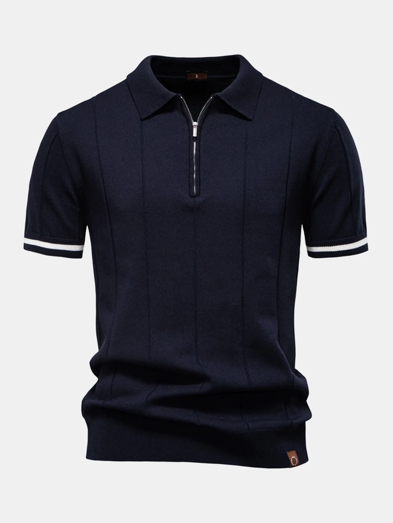 Contrast Trim Zipper Knit Polo Shirt & Straight Leg Ribbed Pants sold by Hoooyi product image thumbnail 3