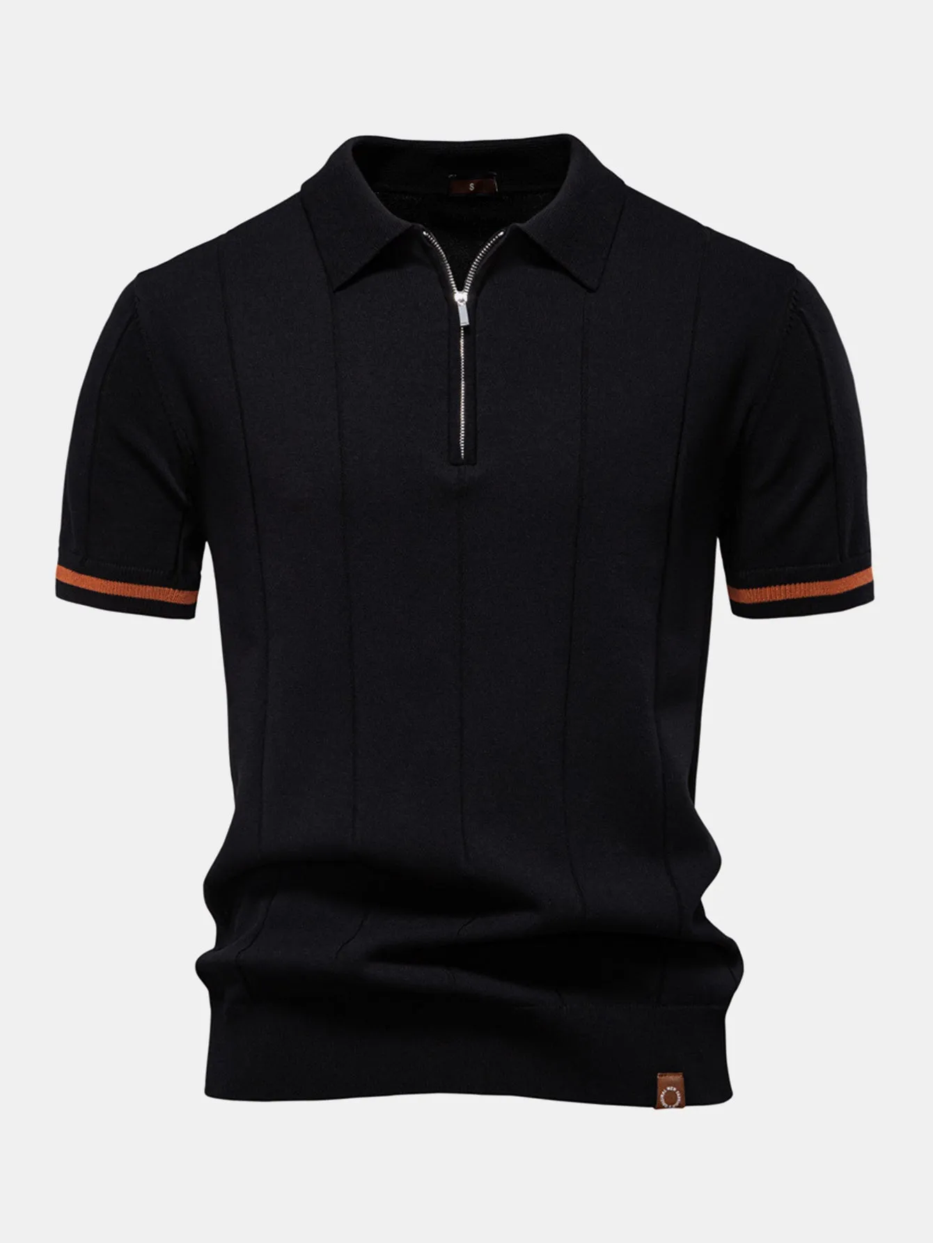 Contrast Trim Zipper Knit Polo Shirt & Straight Leg Ribbed Pants sold by Hoooyi product image thumbnail 5