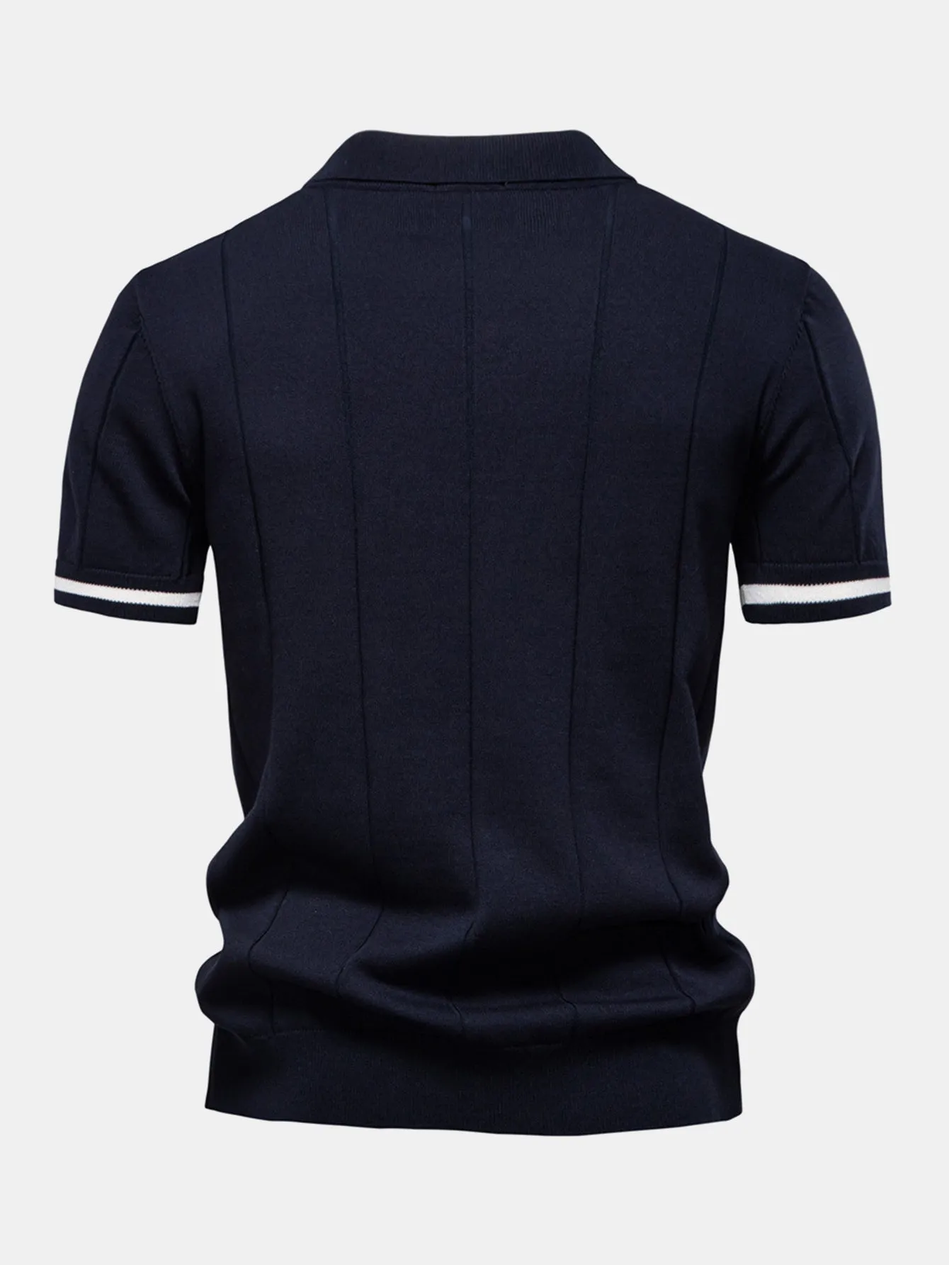 Contrast Trim Zipper Knit Polo Shirt & Straight Leg Ribbed Pants sold by Hoooyi product image thumbnail 4