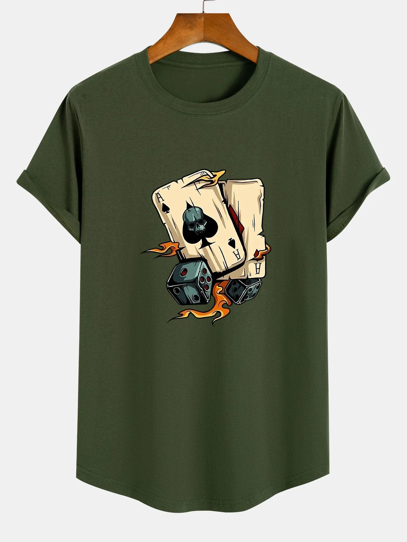 Dice Playing Cards Print Cotton Arc Hem T-Shirt sold by Hoooyi product image thumbnail 3