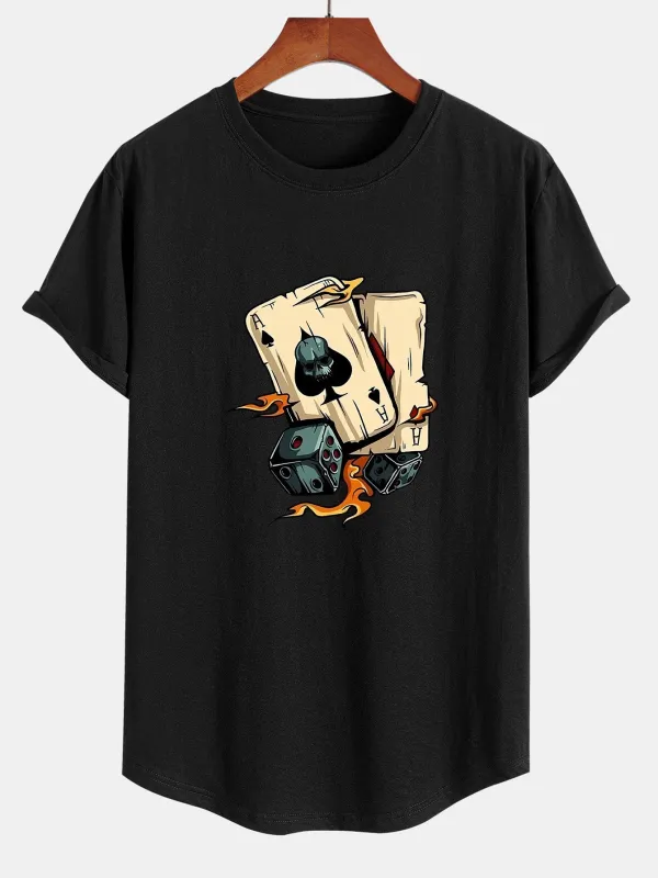 Dice Playing Cards Print Cotton Arc Hem T-Shirt sold by Hoooyi