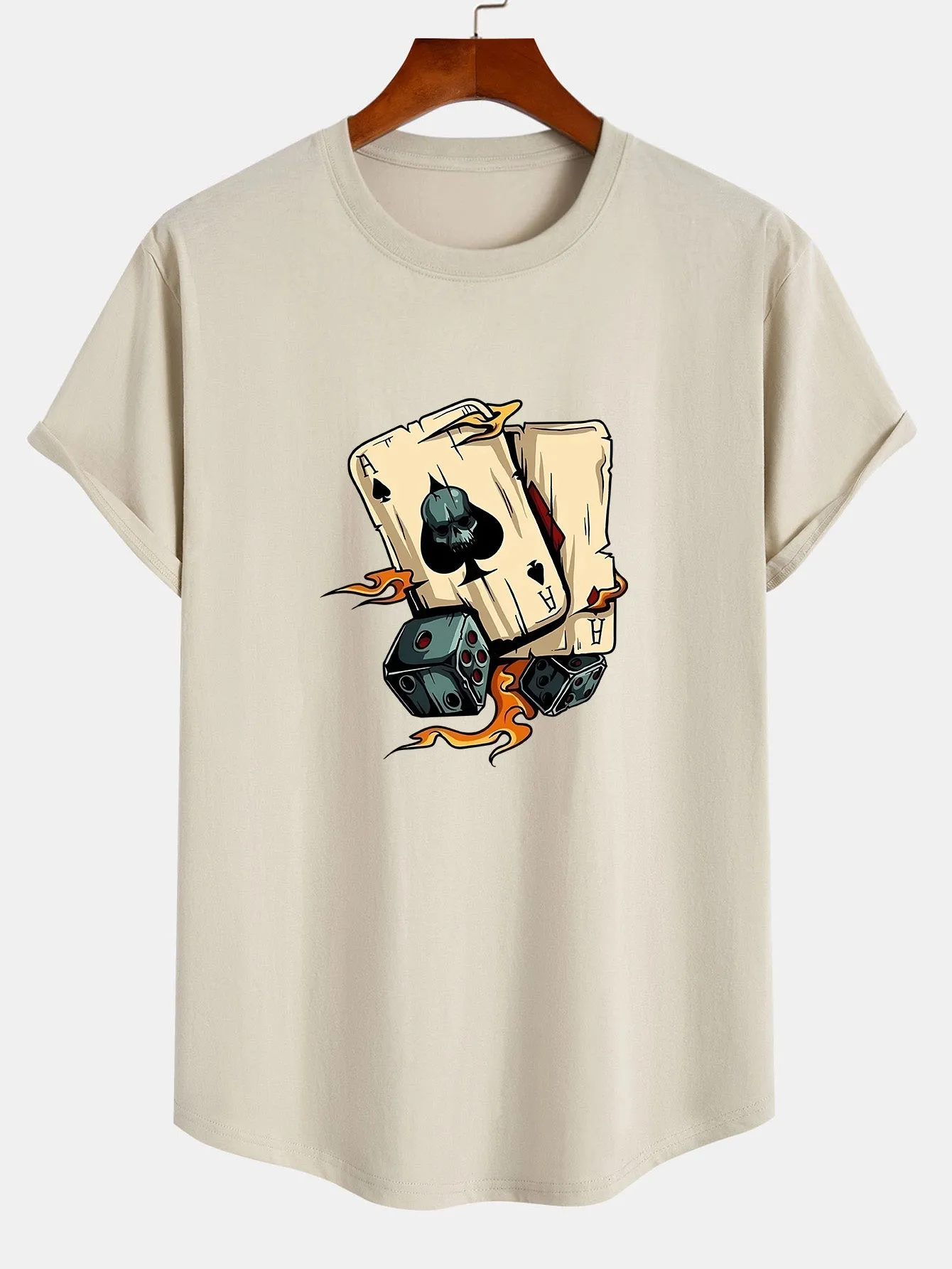 Dice Playing Cards Print Cotton Arc Hem T-Shirt sold by Hoooyi product image thumbnail 5