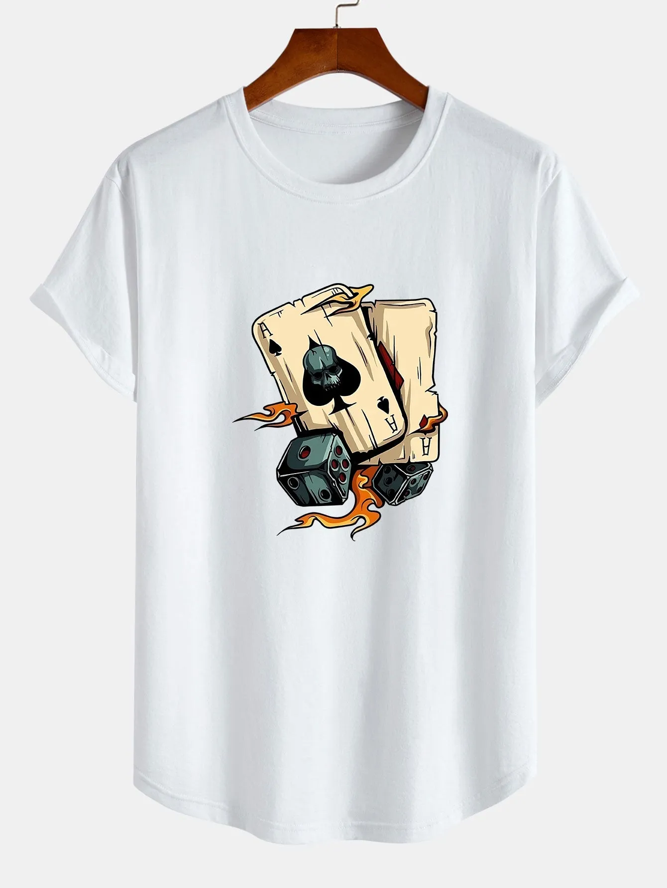 Dice Playing Cards Print Cotton Arc Hem T-Shirt sold by Hoooyi product image thumbnail 4