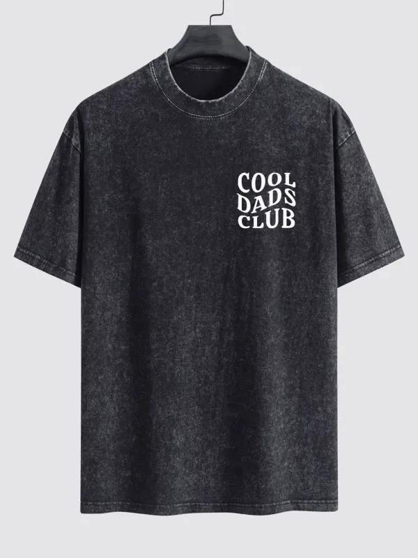 Cool Dads Club Print Washed Distressed Drop Shoulder T-Shirt made by Hoooyi