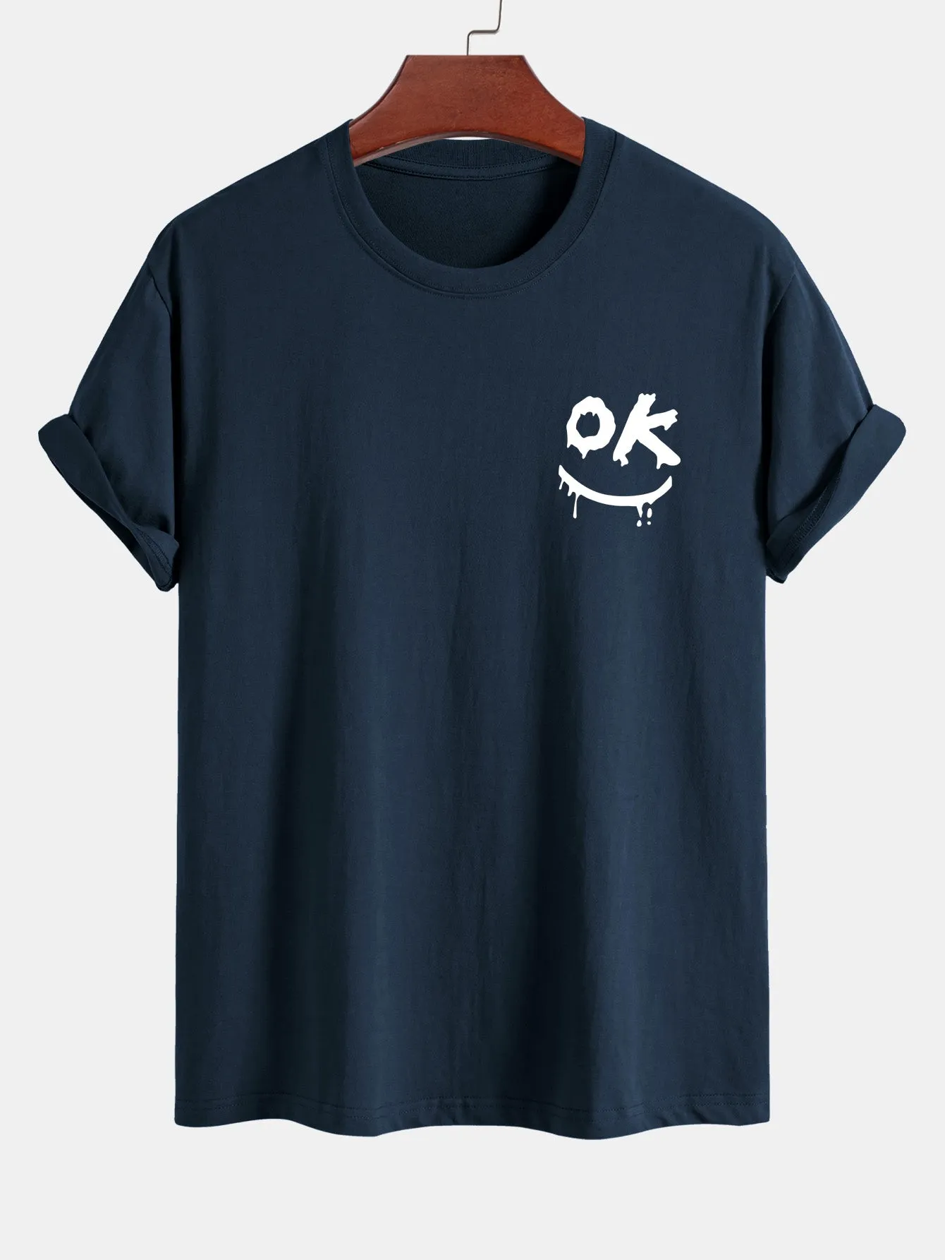 Regular Fit OK Smiley Face Print Cotton T-Shirt sold by Hoooyi product image thumbnail 5
