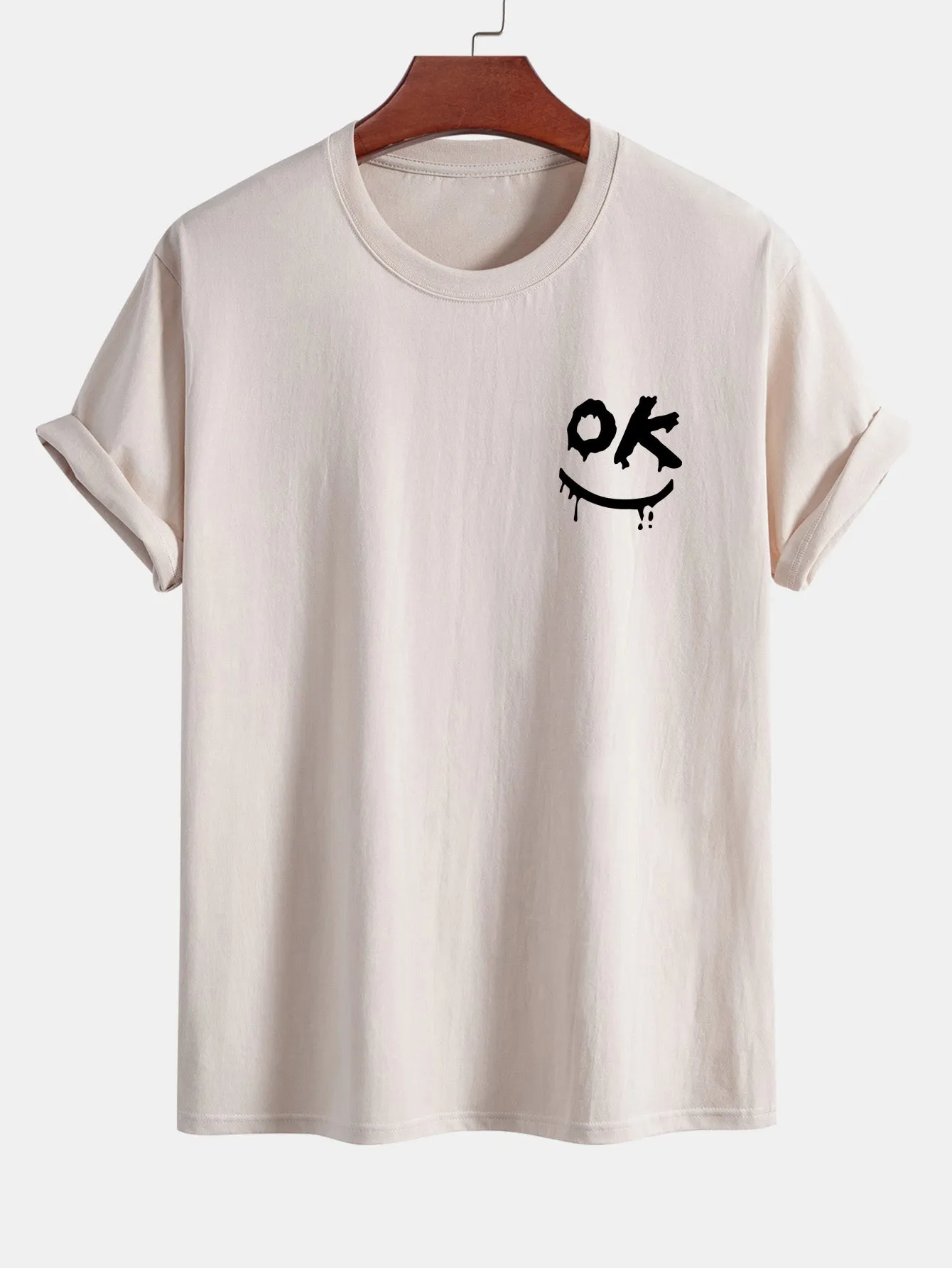 Regular Fit OK Smiley Face Print Cotton T-Shirt sold by Hoooyi product image thumbnail 3