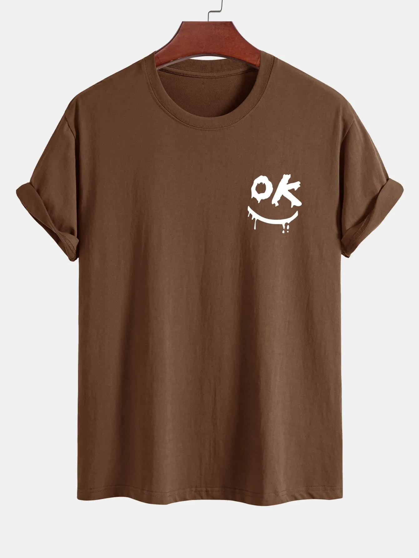 Regular Fit OK Smiley Face Print Cotton T-Shirt sold by Hoooyi product image thumbnail 4