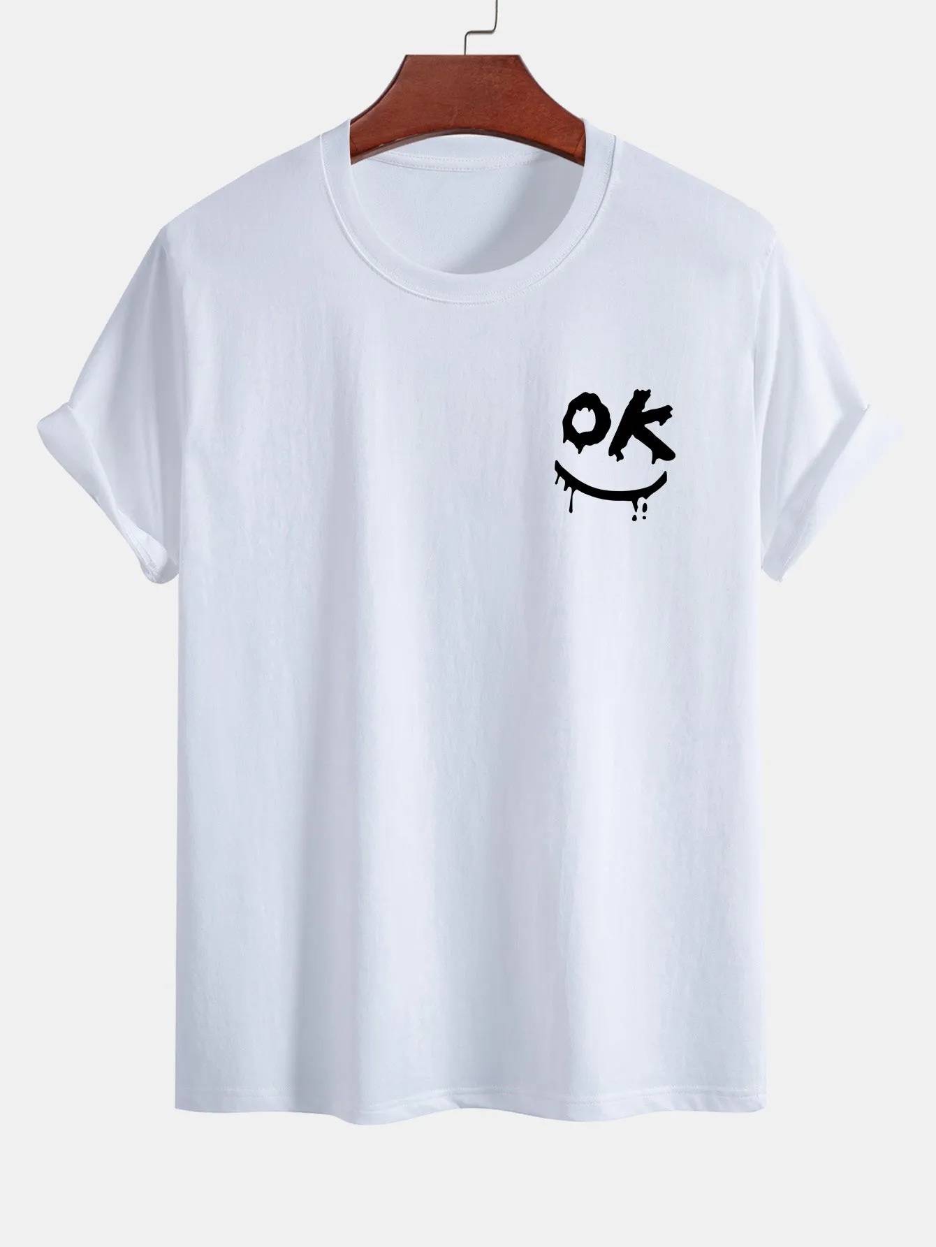 Regular Fit OK Smiley Face Print Cotton T-Shirt sold by Hoooyi product image thumbnail 2