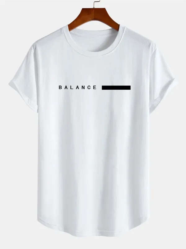 Balance Stripe Print Cotton Arc Hem T-Shirt sold by Hoooyi