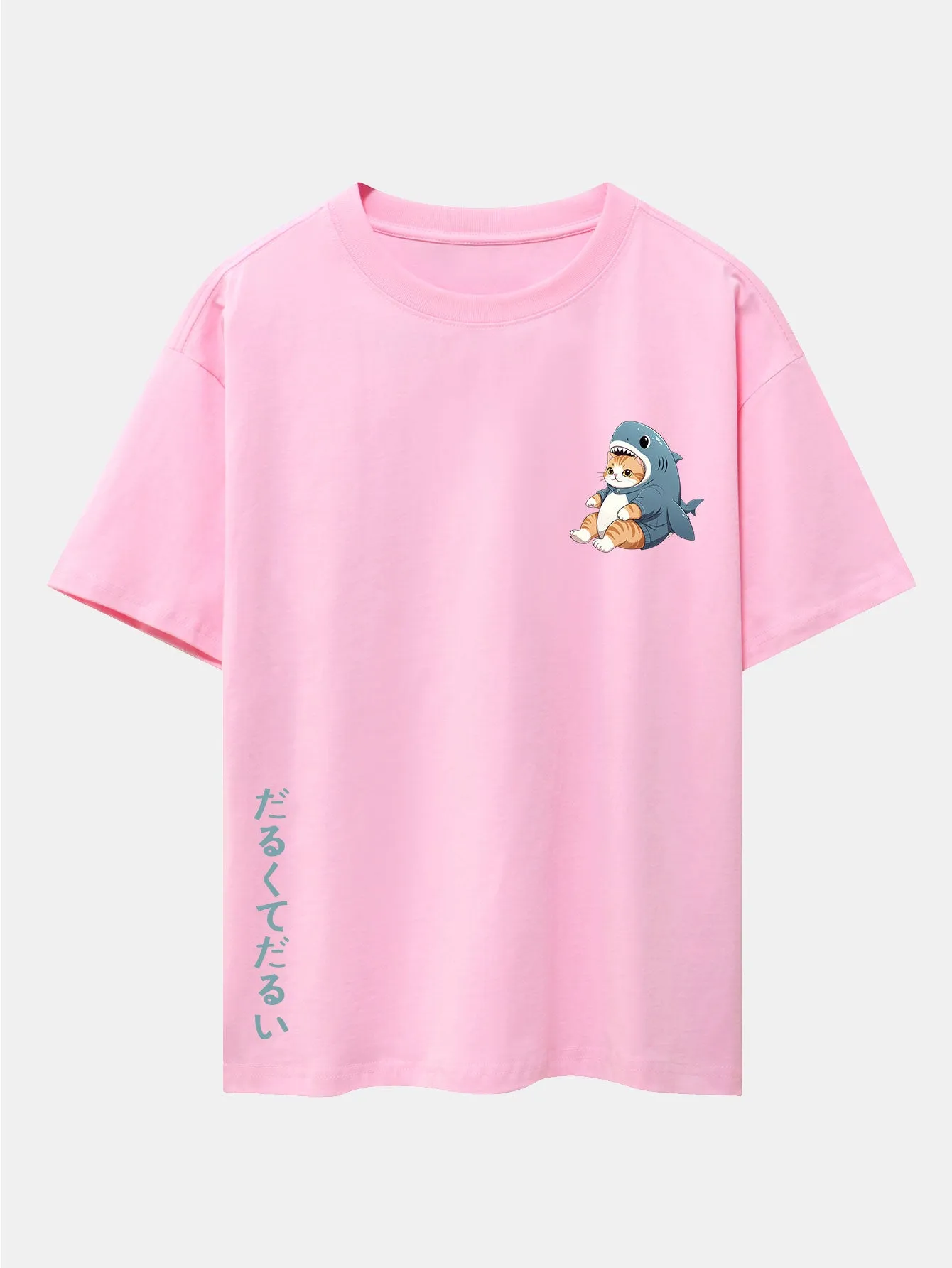 Cat In Shark Costume Print Drop Shoulder Oversize T-Shirt sold by Hoooyi product image thumbnail 2