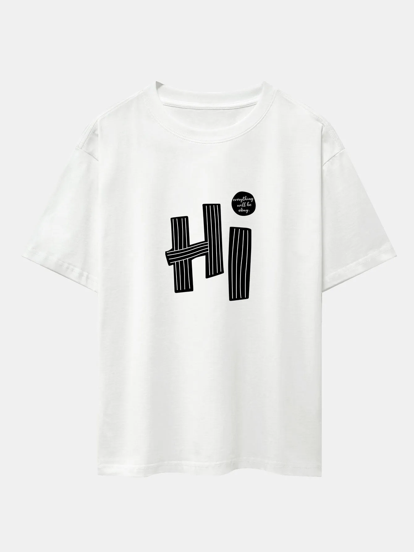 Hi Slogan Lines Print Drop Shoulder Oversize T-Shirt sold by Hoooyi product image thumbnail 2