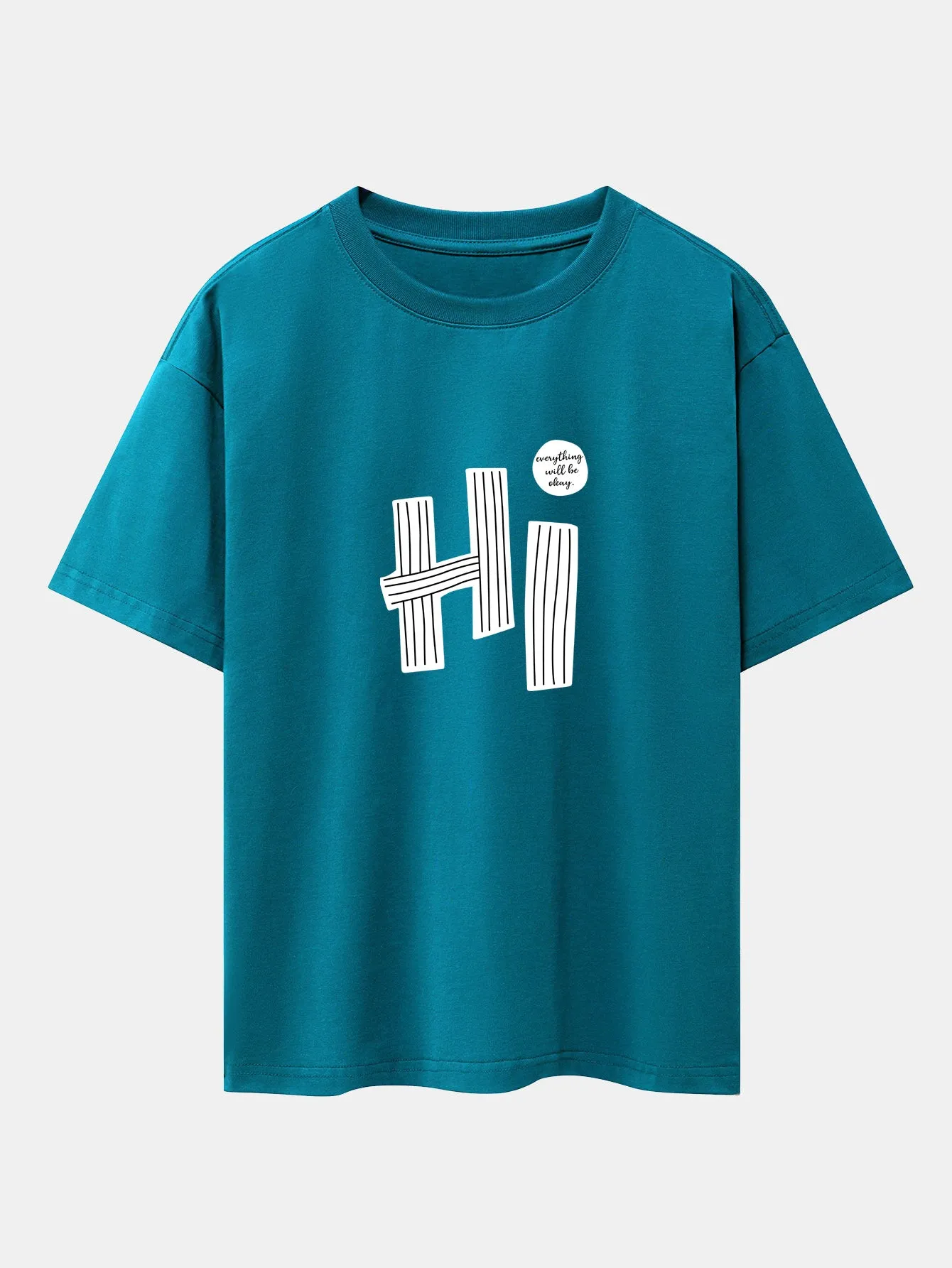 Hi Slogan Lines Print Drop Shoulder Oversize T-Shirt sold by Hoooyi product image thumbnail 5