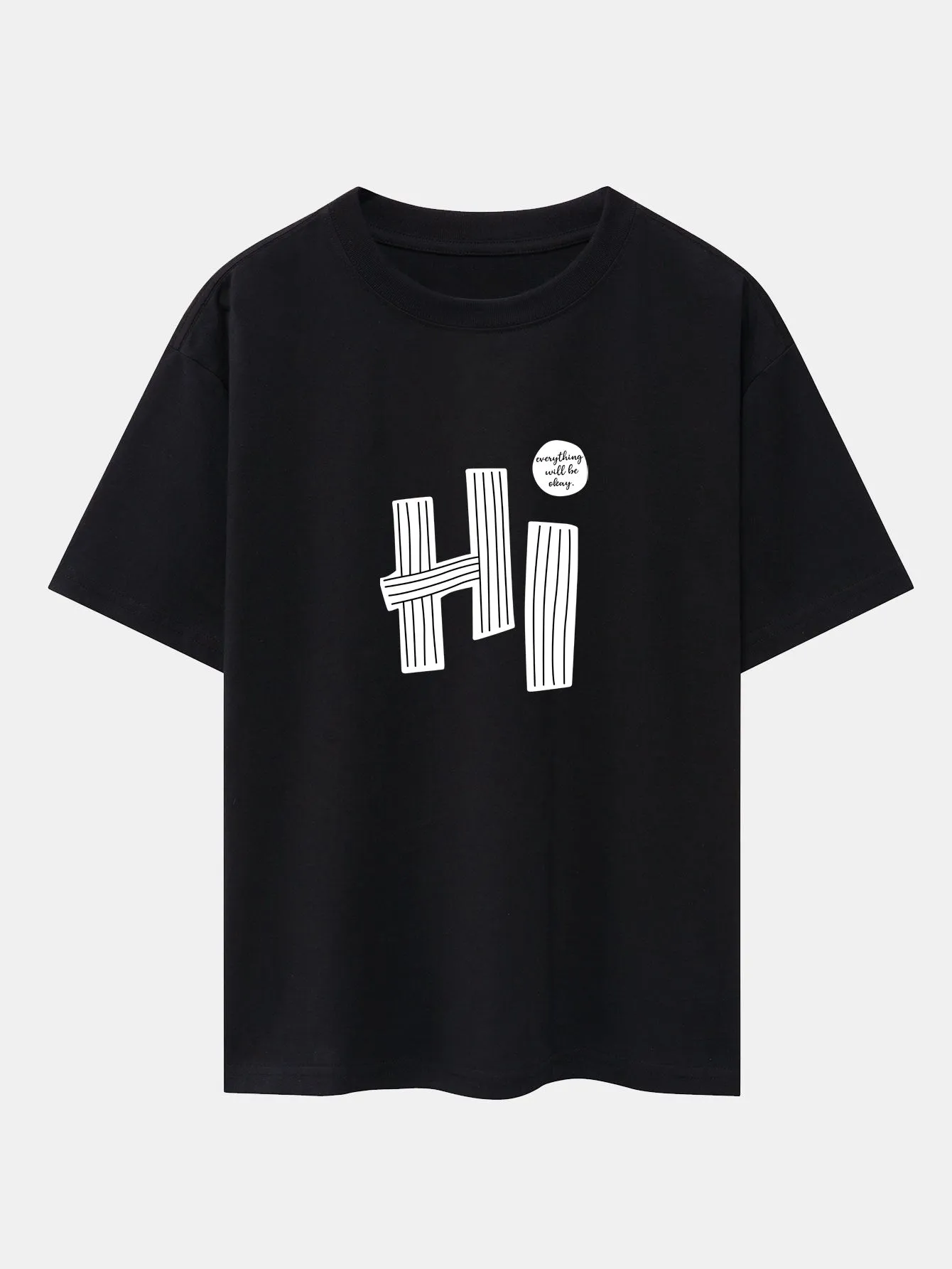 Hi Slogan Lines Print Drop Shoulder Oversize T-Shirt sold by Hoooyi