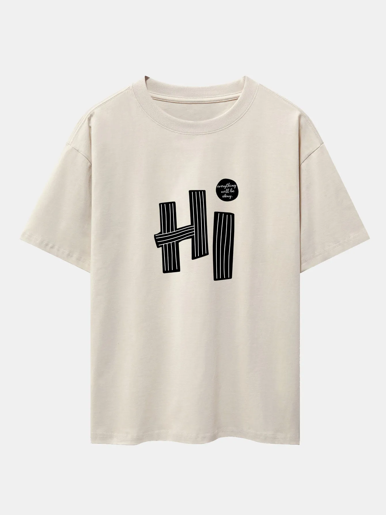 Hi Slogan Lines Print Drop Shoulder Oversize T-Shirt sold by Hoooyi product image thumbnail 3