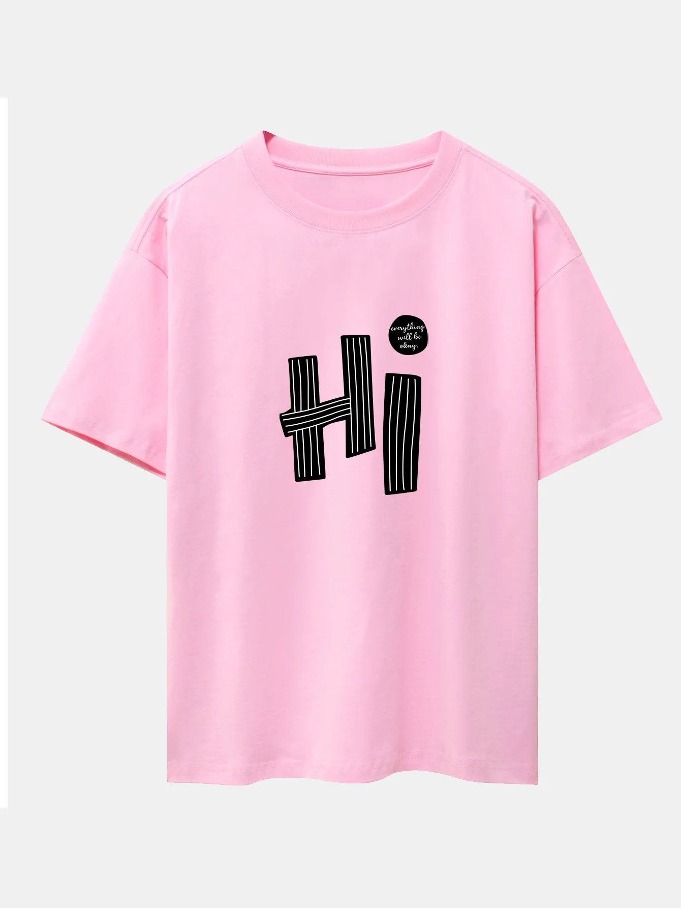 Hi Slogan Lines Print Drop Shoulder Oversize T-Shirt sold by Hoooyi product image thumbnail 4