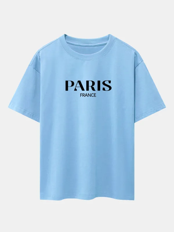 Paris Print Drop Shoulder Oversize T-Shirt sold by Hoooyi
