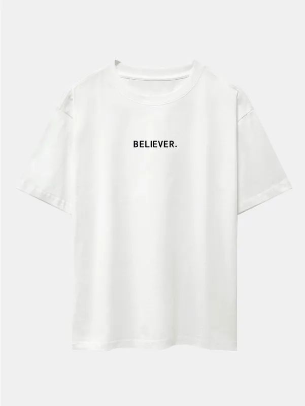 Believer Print Drop Shoulder Oversize T-Shirt sold by Hoooyi