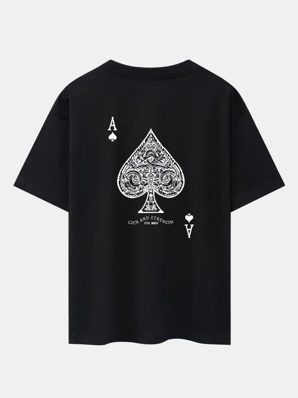 Ace Of Spades Print Drop Shoulder Oversize T-Shirt sold by Hoooyi