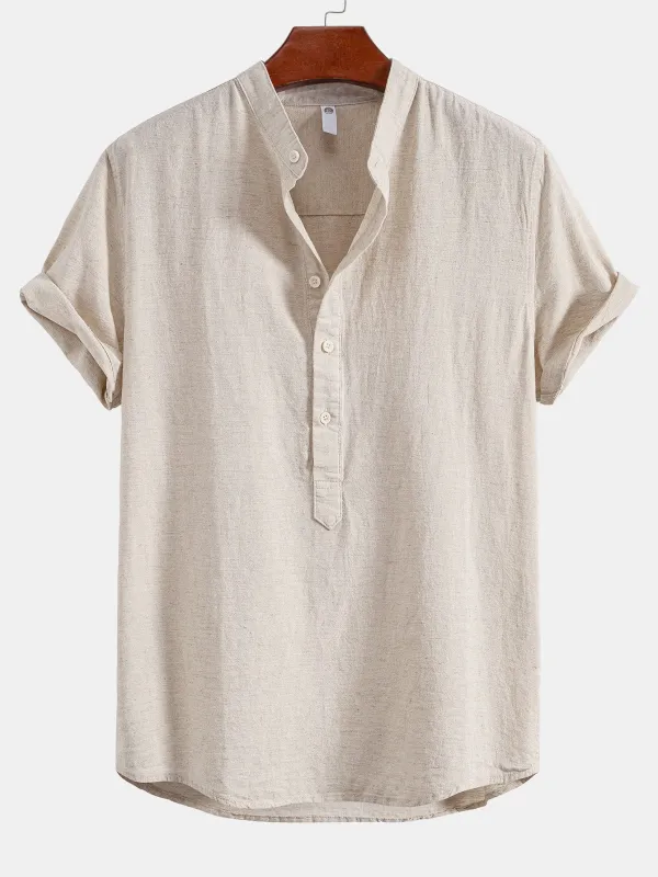 Half Open Collar Linen Shirt sold by Hoooyi
