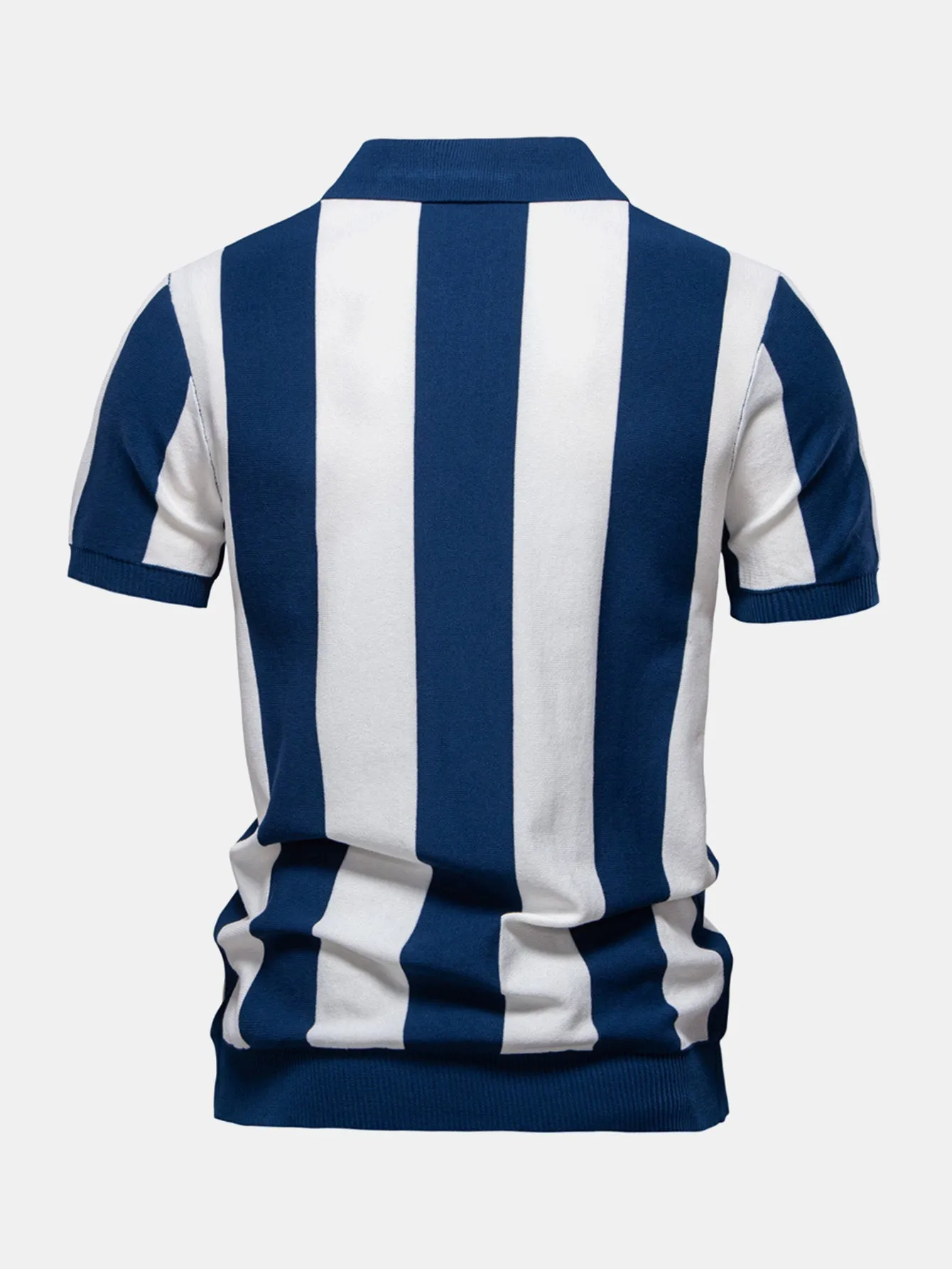 Striped Knit Zip Up Polo Shirt sold by Hoooyi product image thumbnail 2