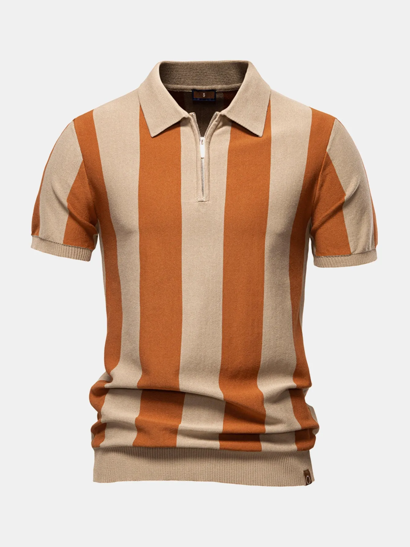 Striped Knit Zip Up Polo Shirt sold by Hoooyi product image thumbnail 5