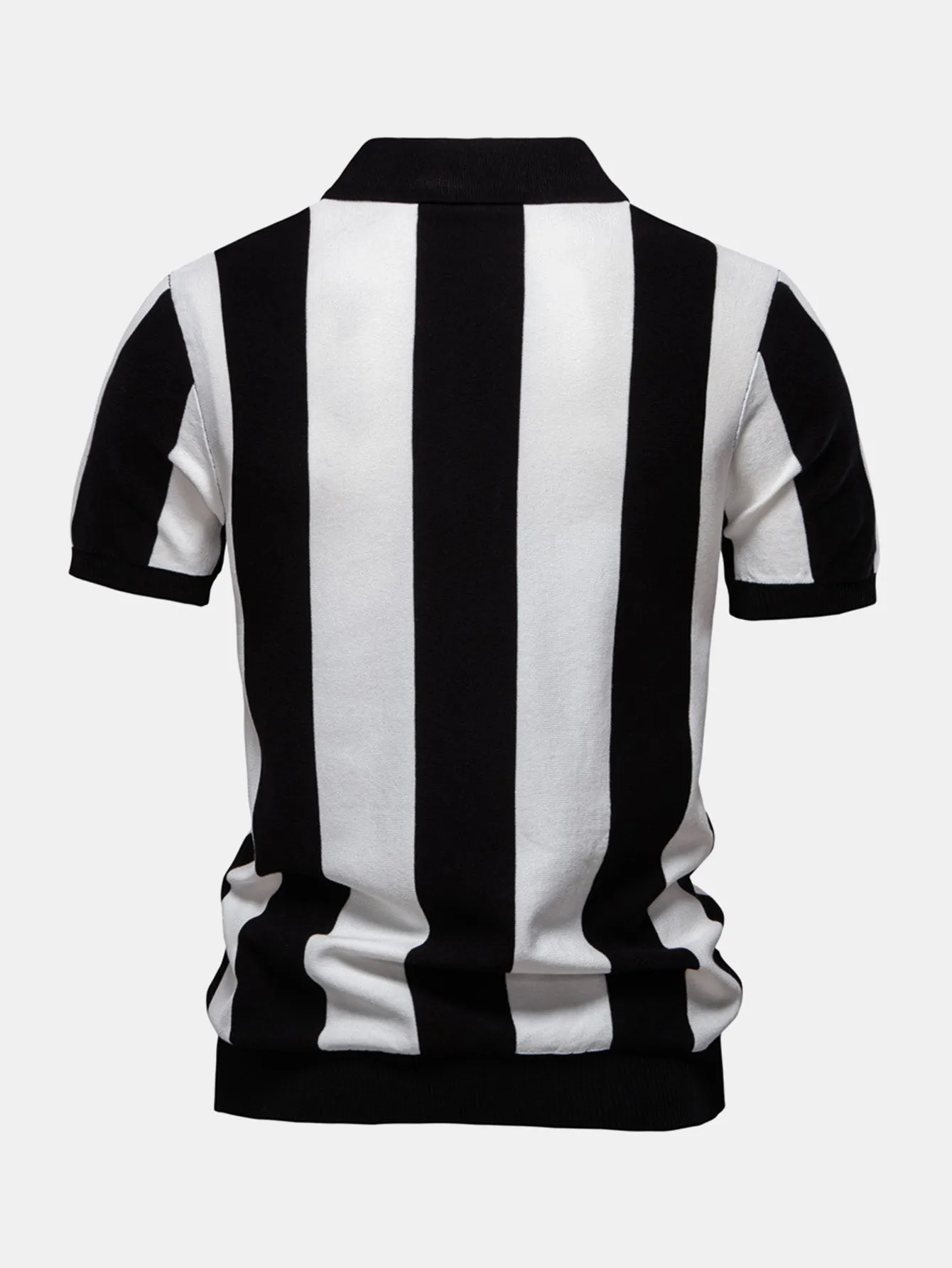 Striped Knit Zip Up Polo Shirt sold by Hoooyi product image thumbnail 4